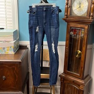 Fashion Nova 15/16 High rise stretch jeans, bodycon, indigo, distressed